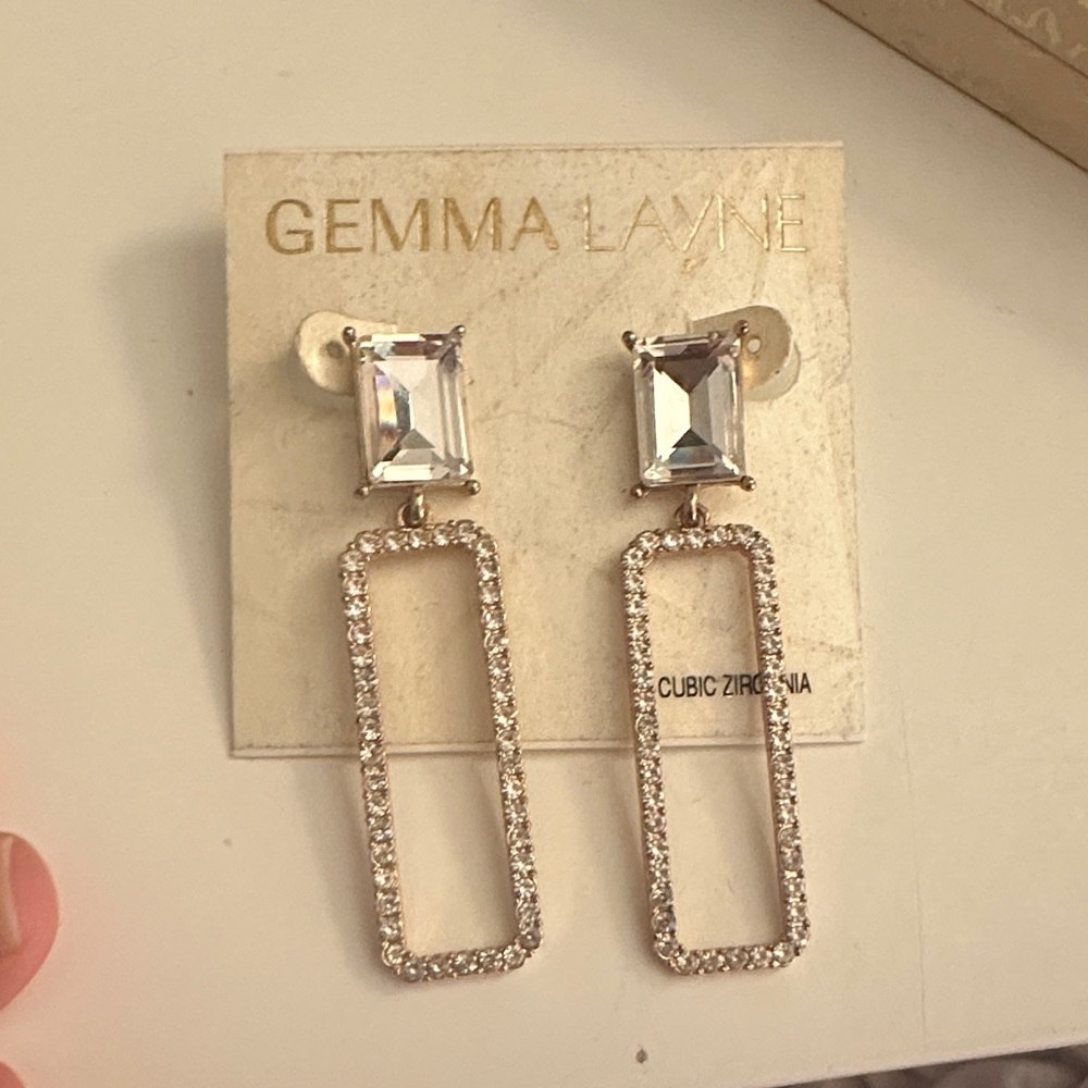 Gold and Silver Cubic Zirconia Drop Earrings - Picture 2 of 3